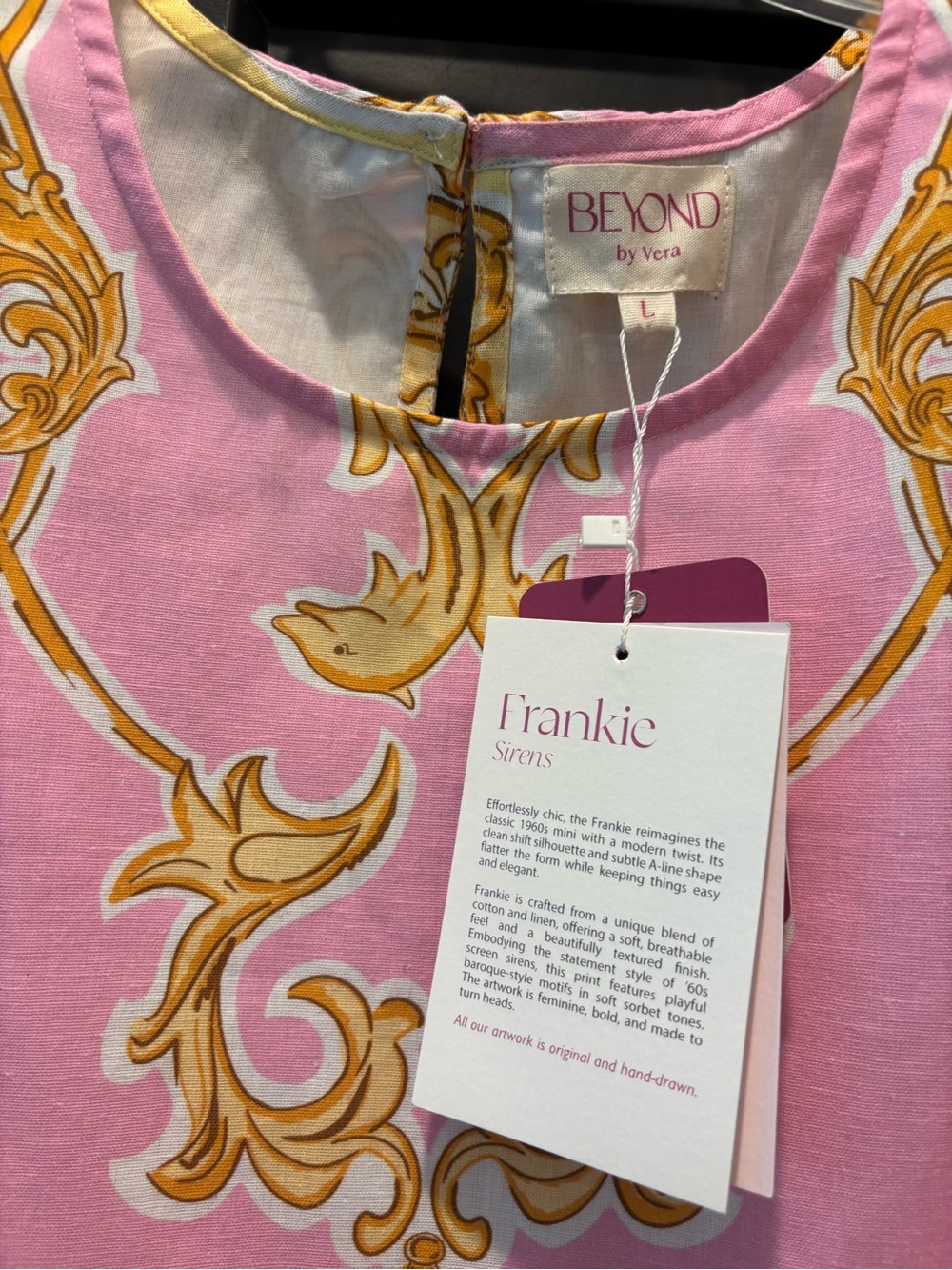 Beyond By Vera Frankie Dress Sirens Blush Large NWT Pink Yellow Shift Midi Mini - Picture 10 of 15